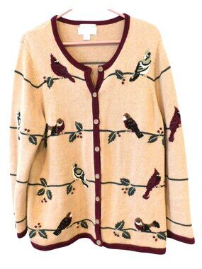 CJ Banks 1X Bird Cardigan Sweater Christopher Banks Nature Cottagecore Cardinal